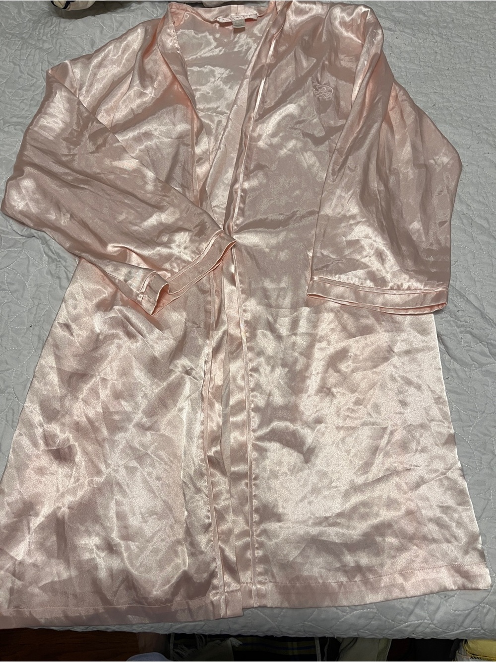Vintage Oscar de la Renta Pink Label Satin Robe Blush Kimono M No Tie